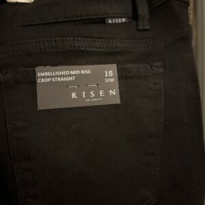 Risen Embellished Crop Straight Black Jeans
